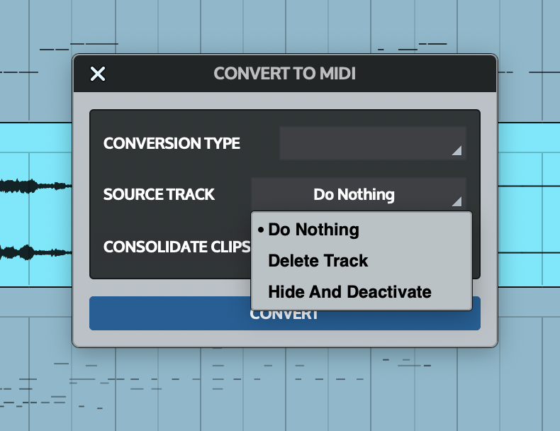 Source Trackで、元のオーディオトラックをどうするかを選べる